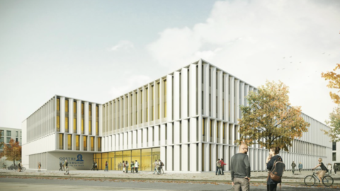 Computergenerierte Visualisierung des neuen Baus für die Fachbereiche Informatik und Mathematik an der Uni Frankfurt.