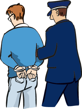 Ein Polizist führt einen Mann ab. Dieser Mann wurde verhaftet.